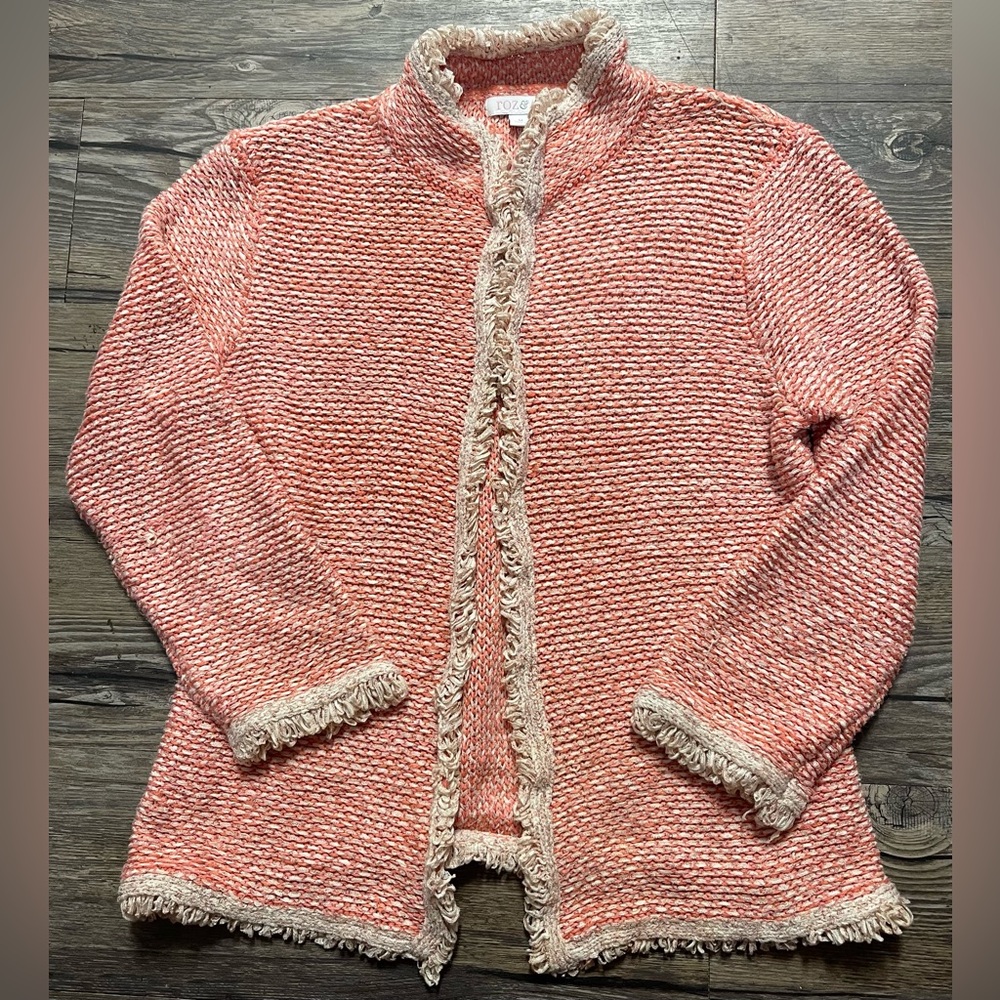 Roz & Ali Coral and Beige Textured Cardigan sz M